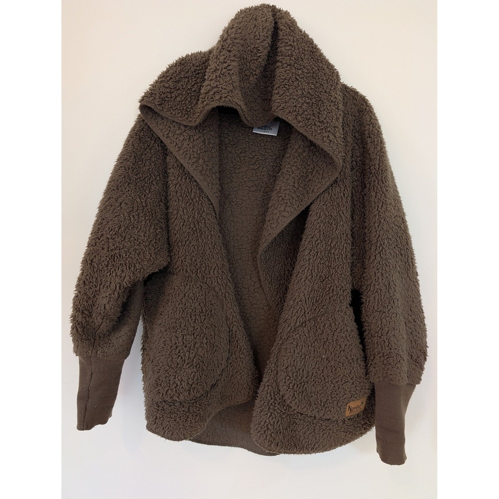 Nordic Beach Cozy Sherpa Hooded Wrap Cardigan Jacket Brown Fleece One Size OS